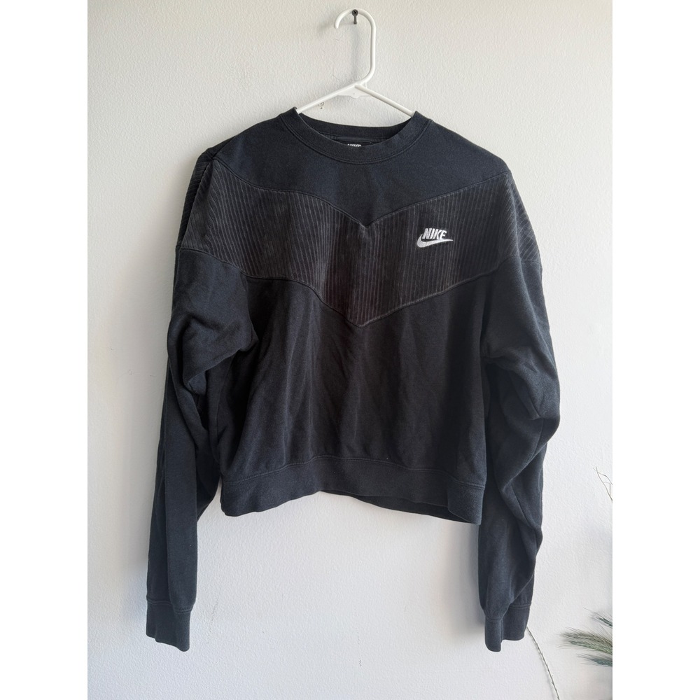 Nike Womens Sportswear Black Corduroy Chevron Cropped Sweatshirt Small 3414